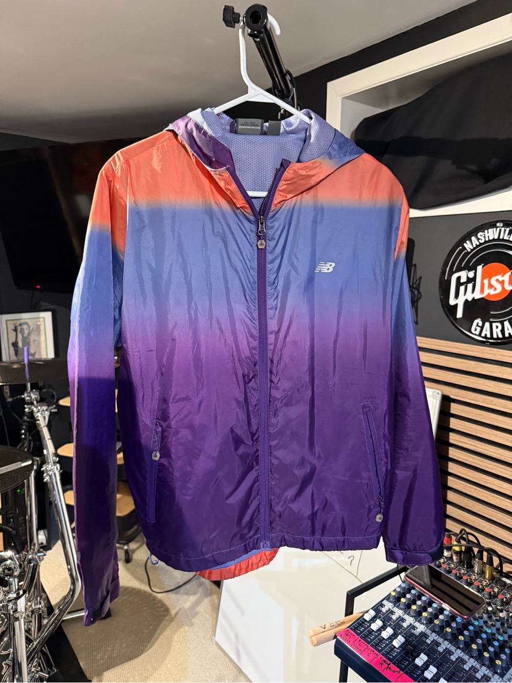 New Balance Purple Blue Orange Ombre Full Zip Windbreaker With Hood XL